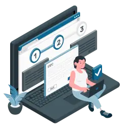 A person is working on a laptop, completing a multi-step form.